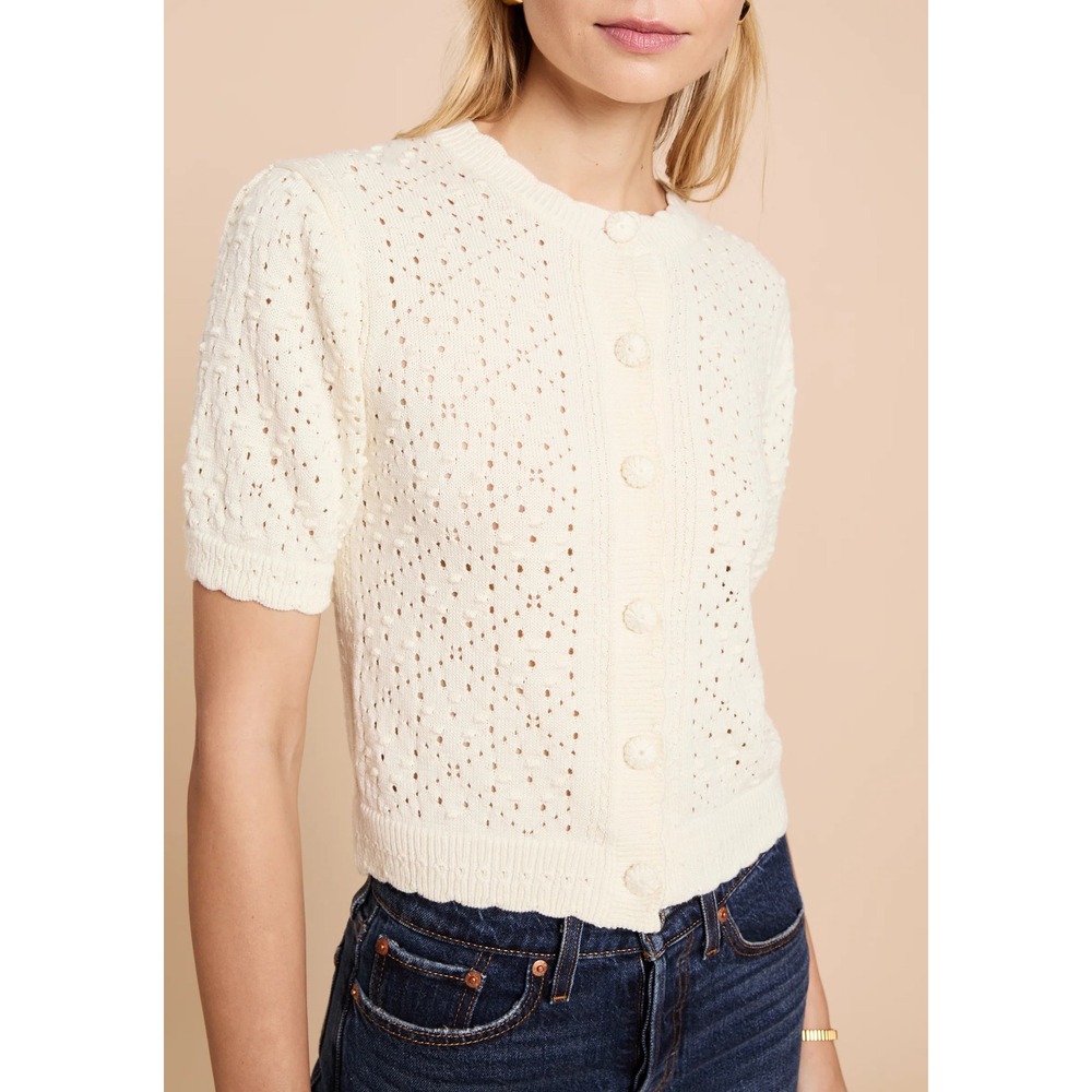 NWT Kourt Marcella Crochet Knit Cardigan in Cream - Size Small